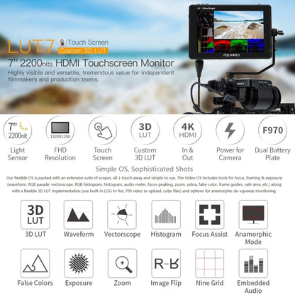 FEELWORLD LUT7 1920x1200 2200 nits 7 นิ้วหน้าจอ IPS HDMI 4K Touch Screen กล้อง Field Monitor, LUT7