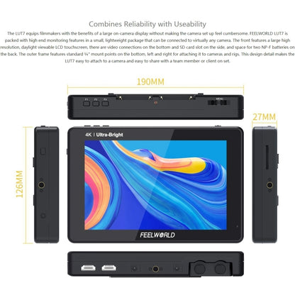 FEELWORLD LUT7 1920x1200 2200 nits 7 นิ้วหน้าจอ IPS HDMI 4K Touch Screen กล้อง Field Monitor, LUT7
