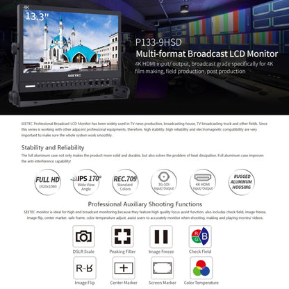 SEETEC P133-9HSD 1920x1080 13.3 นิ้วระดับการออกอากาศ Full HD Media กล้องฟิล์ม Field Monitor, P133-9HSD