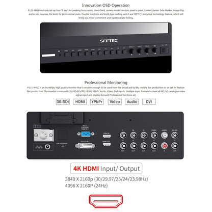 SEETEC P133-9HSD 1920x1080 13.3 นิ้วระดับการออกอากาศ Full HD Media กล้องฟิล์ม Field Monitor, P133-9HSD