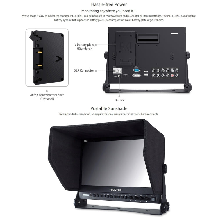 SEETEC P133-9HSD 1920x1080 13.3 นิ้วระดับการออกอากาศ Full HD Media กล้องฟิล์ม Field Monitor, P133-9HSD