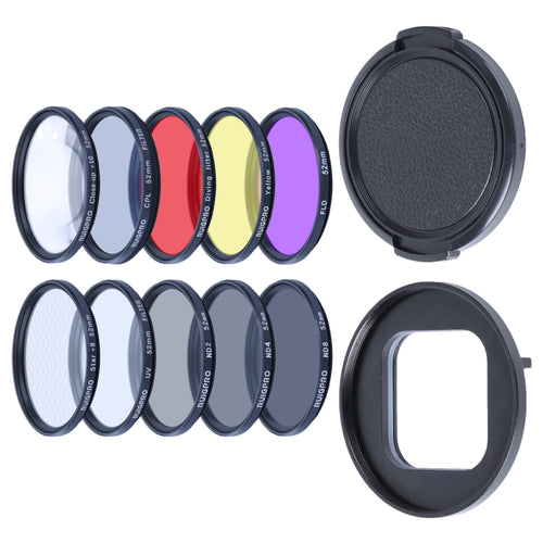 RUIGPRO สำหรับ GoPro HERO10 Black / HERO9 Black Professional 52mm 52mm 10 in 1 UV+ND2+ND4+ND8+Star 8+ +CPL+Yellow/Red/Purple+10X Close-up Lens Filter with Filter Adapter Ring & Lens Cap