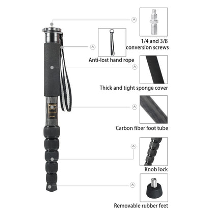BEXIN P306C แบบพกพากลางแจ้งกล้อง DSLR ผู้ถือ Monopod คาร์บอนไฟเบอร์, P306C