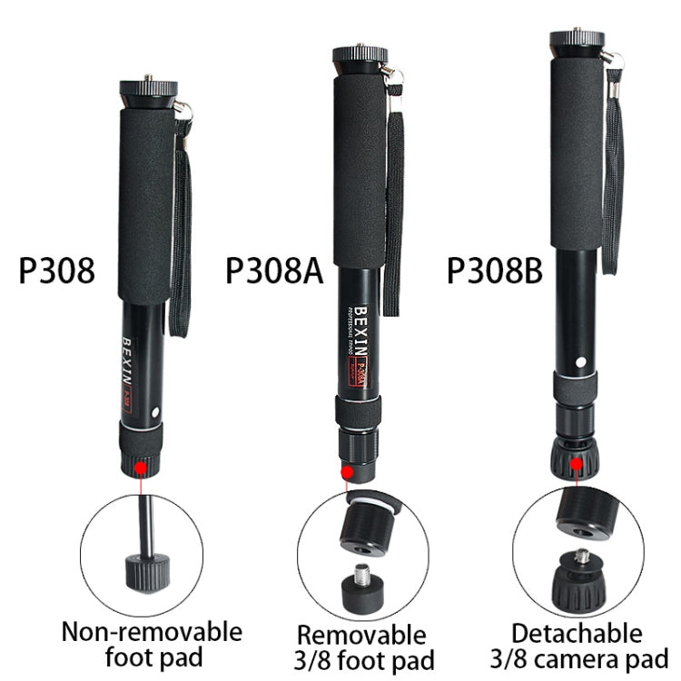 BEXIN P308 กล้อง DSLR กลางแจ้งแบบพกพาอลูมิเนียมอัลลอยด์ผู้ถือ Monopod, P308
