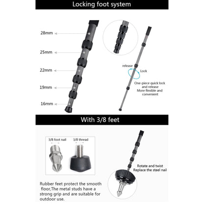 BEXIN MCS285 แบบพกพากลางแจ้ง DSLR กล้อง ผู้ถือ Monopod คาร์บอนไฟเบอร์, MCS285