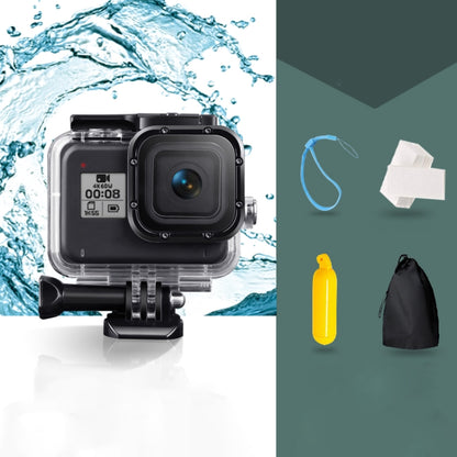 สำหรับ GoPro HERO8 สีดำ 45m เคสกันน้ำที่อยู่อาศัยพร้อมหัวเข็มขัดพื้นฐานและสกรูและด้ามจับ Bobber ลอยและสายรัดและแทรกป้องกันหมอก, Transparent HERO8 Case
