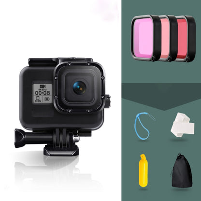 สำหรับ GoPro HERO8 สีดำเคสกันน้ำ 45 ม. พร้อมตัวยึดแบบหัวเข็มขัดและสกรูและตัวกรอง (สีม่วง, สีแดง, สีชมพู) และด้ามจับ Bobber แบบลอยตัวและสายรัดและส่วนแทรกป้องกันหมอก, Transparent HERO8 Case+Filters