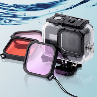 สำหรับ GoPro HERO8 สีดำเคสกันน้ำ 45 ม. พร้อมตัวยึดแบบหัวเข็มขัดและสกรูและตัวกรอง (สีม่วง, สีแดง, สีชมพู) และด้ามจับ Bobber แบบลอยตัวและสายรัดและส่วนแทรกป้องกันหมอก, Transparent HERO8 Case+Filters