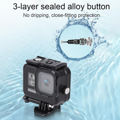 สำหรับ GoPro HERO8 สีดำเคสกันน้ำ 45 ม. พร้อมตัวยึดแบบหัวเข็มขัดและสกรูและตัวกรอง (สีม่วง, สีแดง, สีชมพู) และด้ามจับ Bobber แบบลอยตัวและสายรัดและส่วนแทรกป้องกันหมอก, Black HERO8 Case+Filters