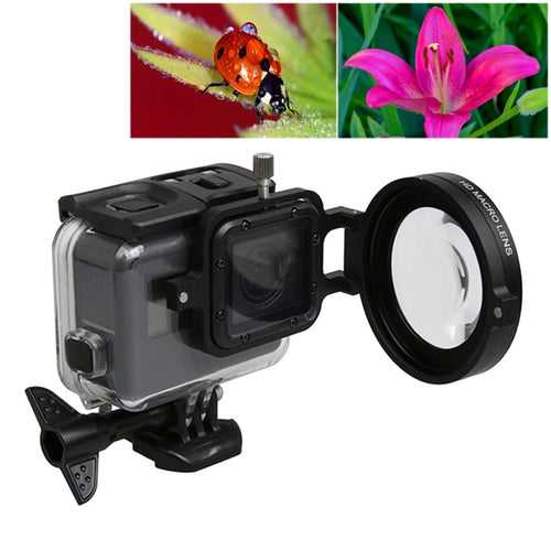สำหรับกล้อง GoPro HERO5 Sport Action Professional 58 มม. เลนส์มาโคร 16X ฟิลเตอร์โคลสอัพพร้อมฐานเลนส์และแหวนอะแดปเตอร์และฝาครอบป้องกันเลนส์และสายคล้องมือและผ้าทำความสะอาดที่ป้องกันการสูญหาย