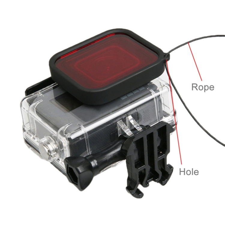 สำหรับ GoPro HERO5 พีซีกันน้ำ 30 ม. และเคสป้องกันที่อยู่อาศัย ABS + เลนส์กล้องตัวกรอง Quadrate สีแดงพร้อมหัวเข็มขัดตัวยึดพื้นฐานและสกรูยาวและสายคล้องมือป้องกันการสูญหาย, Protective Case + Filter