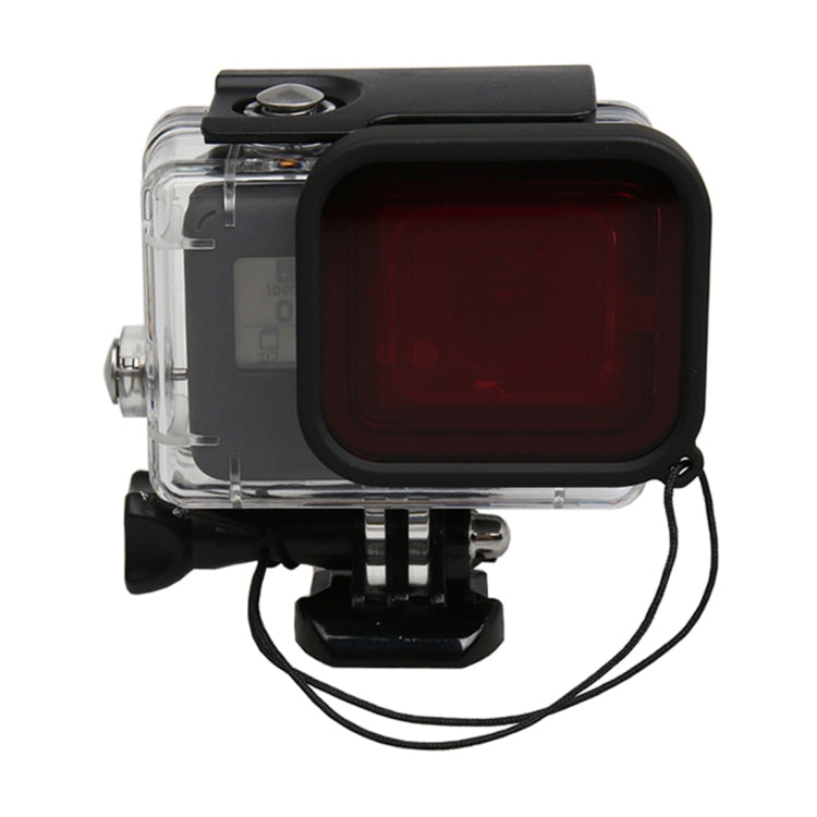 สำหรับ GoPro HERO5 พีซีกันน้ำ 30 ม. และเคสป้องกันที่อยู่อาศัย ABS + เลนส์กล้องตัวกรอง Quadrate สีแดงพร้อมหัวเข็มขัดตัวยึดพื้นฐานและสกรูยาวและสายคล้องมือป้องกันการสูญหาย, Protective Case + Filter