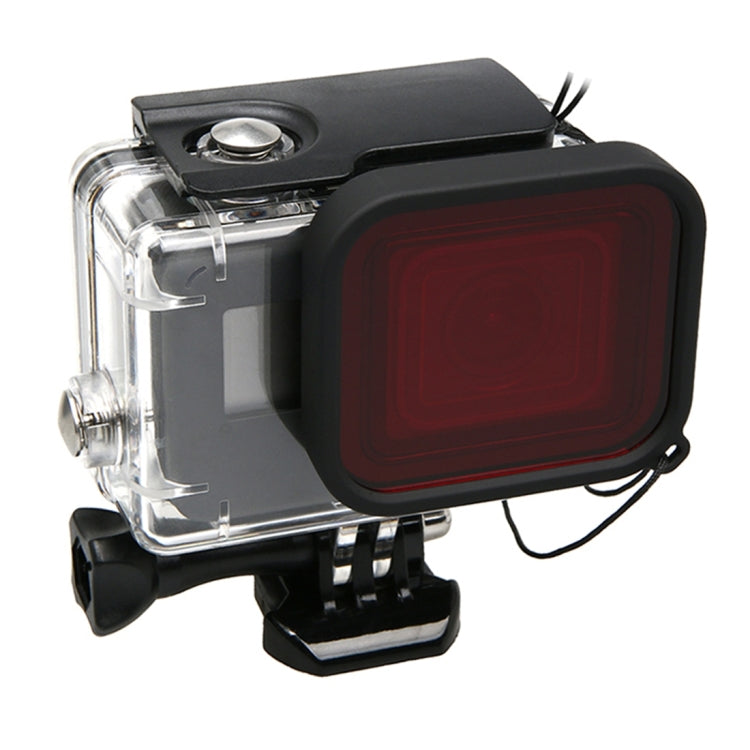 สำหรับ GoPro HERO5 พีซีกันน้ำ 30 ม. และเคสป้องกันที่อยู่อาศัย ABS + เลนส์กล้องตัวกรอง Quadrate สีแดงพร้อมหัวเข็มขัดตัวยึดพื้นฐานและสกรูยาวและสายคล้องมือป้องกันการสูญหาย, Protective Case + Filter
