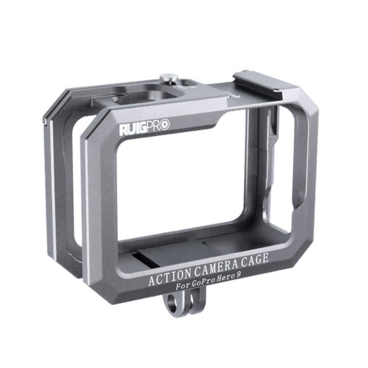 RUIGPRO สำหรับ GoPro HERO10 Black / HERO9 Black Metal Border Frame Mount กรงป้องกันพร้อมฐานรองเท้าเย็นคู่, Silver Grey