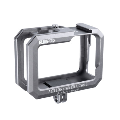 RUIGPRO สำหรับ GoPro HERO10 Black / HERO9 Black Metal Border Frame Mount กรงป้องกันพร้อมฐานรองเท้าเย็นคู่, Silver Grey