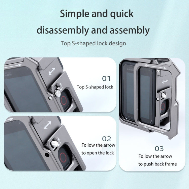 RUIGPRO สำหรับ GoPro HERO10 Black / HERO9 Black Metal Border Frame Mount กรงป้องกันพร้อมฐานรองเท้าเย็นคู่, Silver Grey