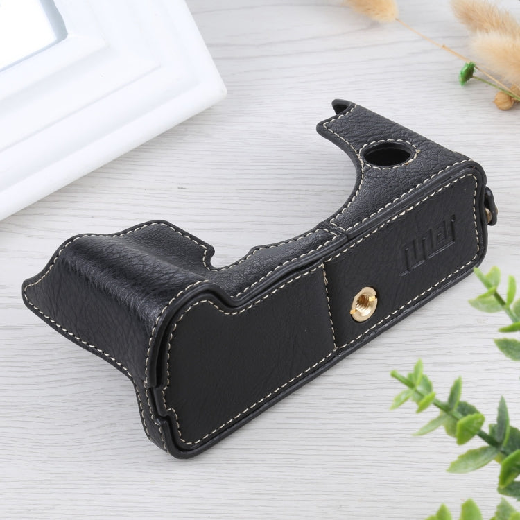1/4 นิ้วด้ายลิ้นจี่เนื้อหนัง PU กล้อง ฐานครึ่งเคสสำหรับ FUJIFILM X-T4, For FUJIFILM X-T4 Litchi