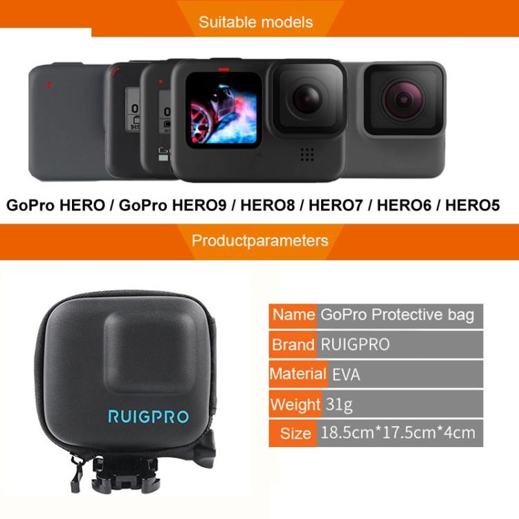 RUIGPRO ซูเปอร์มินิ EVA จัดเก็บเคสกล่องสำหรับ GoPro Hero11 สีดำ / HERO10 ดำ / HERO9 ดำ / HERO8 ดำ / 7/6/5, For GoPro HERO7 /6 /5