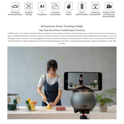 LAIZESKE LA8 ที่วางโทรศัพท์หุ่นยนต์อัจฉริยะ 360 องศาติดตามอัตโนมัติ, LA8