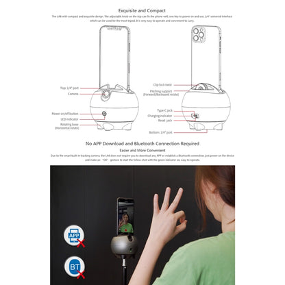 LAIZESKE LA8 ที่วางโทรศัพท์หุ่นยนต์อัจฉริยะ 360 องศาติดตามอัตโนมัติ, LA8
