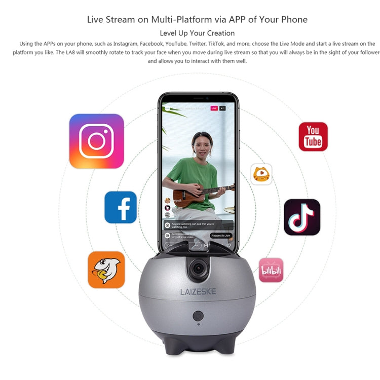 LAIZESKE LA8 ที่วางโทรศัพท์หุ่นยนต์อัจฉริยะ 360 องศาติดตามอัตโนมัติ, LA8