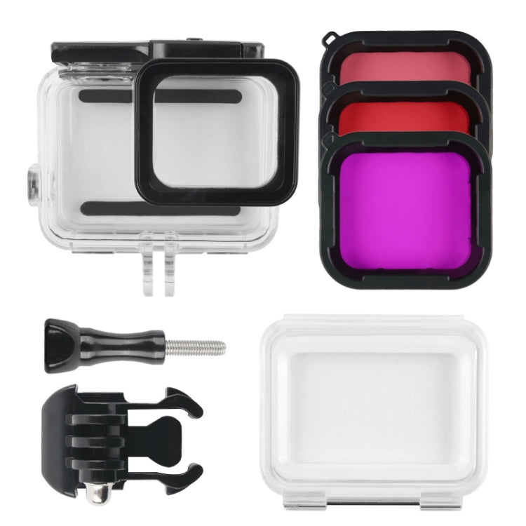 เคสป้องกันที่อยู่อาศัยกันน้ำ 45 ม. + หน้าจอสัมผัสฝาหลังสำหรับ GoPro NEW HERO /HERO6 /5 พร้อมหัวเข็มขัดพื้นฐานและสกรูและฟิลเตอร์ (สีม่วง, สีแดง, สีชมพู) ไม่จำเป็นต้องถอดเลนส์, Touch Screen + Filters (Transparent)