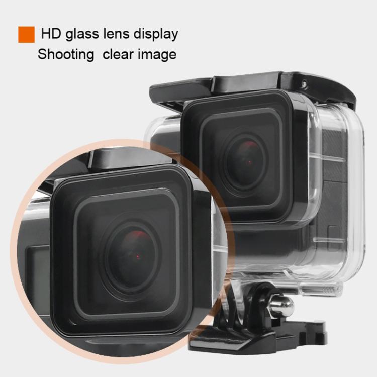 เคสป้องกันที่อยู่อาศัยกันน้ำ 45 ม. + หน้าจอสัมผัสฝาหลังสำหรับ GoPro NEW HERO /HERO6 /5 พร้อมหัวเข็มขัดพื้นฐานและสกรูและฟิลเตอร์ (สีม่วง, สีแดง, สีชมพู) ไม่จำเป็นต้องถอดเลนส์, Touch Screen + Filters (Transparent)