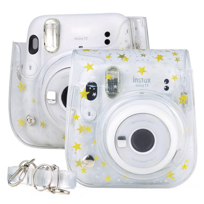 กระเป๋ากล้องฮาร์ดเคสพีวีซีคริสตัลดาวพร้อมสายสะพายสำหรับ FUJIFILM Instax Mini 11, Transparent