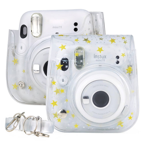 กระเป๋ากล้องฮาร์ดเคสพีวีซีคริสตัลดาวพร้อมสายสะพายสำหรับ FUJIFILM Instax Mini 11, Transparent
