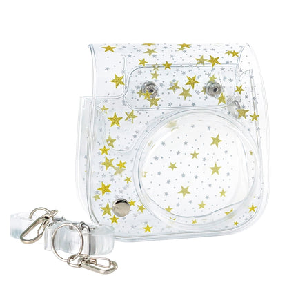 กระเป๋ากล้องฮาร์ดเคสพีวีซีคริสตัลดาวพร้อมสายสะพายสำหรับ FUJIFILM Instax Mini 11, Transparent
