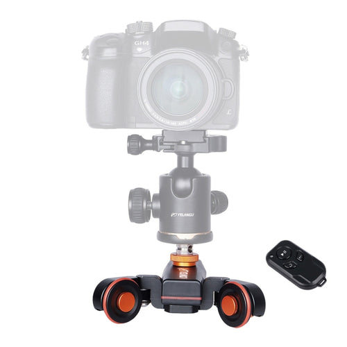 YELANGU L4X กล้องล้อ Dolly II ตัวเลื่อนรางไฟฟ้า 3 ล้อวิดีโอรอกรถดอลลี่กลิ้งพร้อมรีโมทคอนโทรลสำหรับกล้อง DSLR / Home DV, GoPro, สมาร์ทโฟน, โหลด: 3 กก., L4X Dolly Car Black