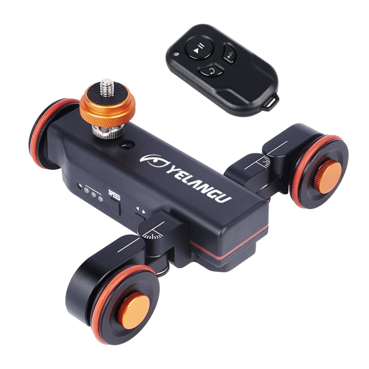 YELANGU L4X กล้องล้อ Dolly II ตัวเลื่อนรางไฟฟ้า 3 ล้อวิดีโอรอกรถดอลลี่กลิ้งพร้อมรีโมทคอนโทรลสำหรับกล้อง DSLR / Home DV, GoPro, สมาร์ทโฟน, โหลด: 3 กก., L4X Dolly Car Black