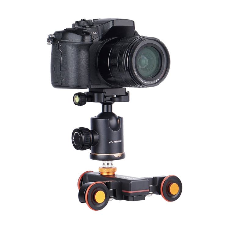 YELANGU L4X กล้องล้อ Dolly II ตัวเลื่อนรางไฟฟ้า 3 ล้อวิดีโอรอกรถดอลลี่กลิ้งพร้อมรีโมทคอนโทรลสำหรับกล้อง DSLR / Home DV, GoPro, สมาร์ทโฟน, โหลด: 3 กก., L4X Dolly Car Black