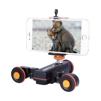 YELANGU L4X กล้องล้อ Dolly II ตัวเลื่อนรางไฟฟ้า 3 ล้อวิดีโอรอกรถดอลลี่กลิ้งพร้อมรีโมทคอนโทรลสำหรับกล้อง DSLR / Home DV, GoPro, สมาร์ทโฟน, โหลด: 3 กก., L4X Dolly Car Black