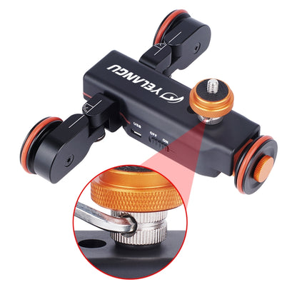 YELANGU L4X กล้องล้อ Dolly II ตัวเลื่อนรางไฟฟ้า 3 ล้อวิดีโอรอกรถดอลลี่กลิ้งพร้อมรีโมทคอนโทรลสำหรับกล้อง DSLR / Home DV, GoPro, สมาร์ทโฟน, โหลด: 3 กก., L4X Dolly Car Black