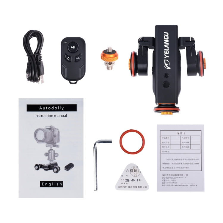 YELANGU L4X กล้องล้อ Dolly II ตัวเลื่อนรางไฟฟ้า 3 ล้อวิดีโอรอกรถดอลลี่กลิ้งพร้อมรีโมทคอนโทรลสำหรับกล้อง DSLR / Home DV, GoPro, สมาร์ทโฟน, โหลด: 3 กก., L4X Dolly Car Black