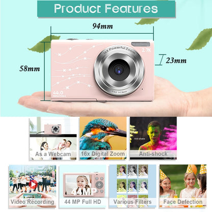 DC402 2.4 นิ้ว 44MP 16X ซูม 1080P กล้องดิจิตอล Full HD กล้องการ์ดเด็ก, ปลั๊ก EU, EU Plug