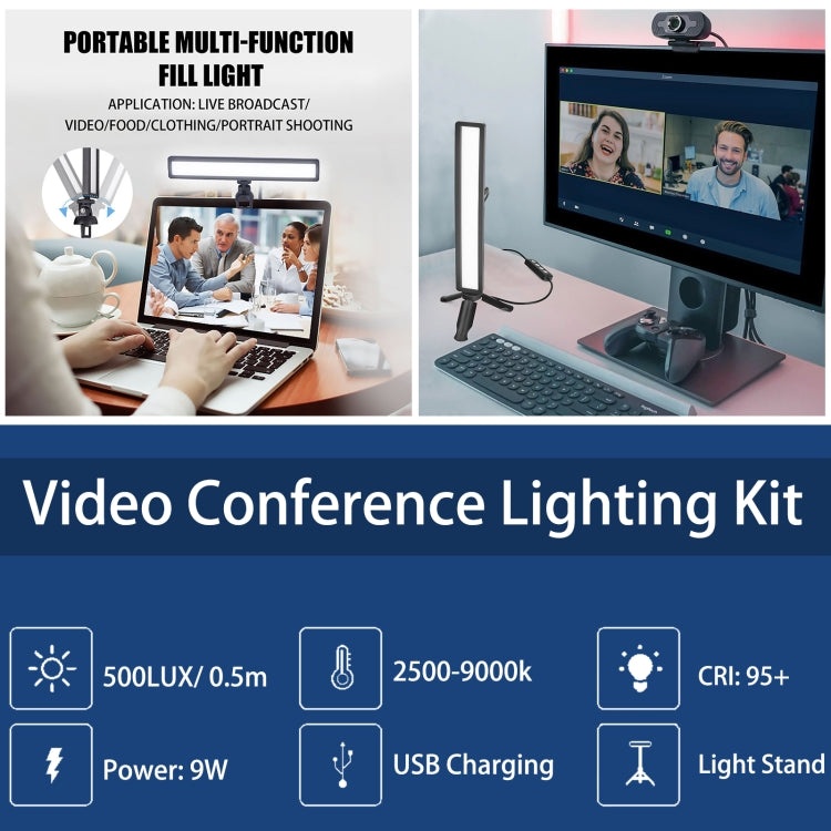 LUXCeO WS66 USB LED ไฟวิดีโอสด 2500K-9000K แล็ปท็อปสองสีการประชุมเติมแสง, WS66