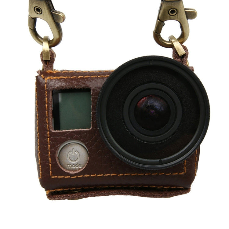 สำหรับ GoPro HERO4 เคสหนังแท้เนื้อลิ้นจี่พร้อมสลิง, Litchi Texture (Brown)