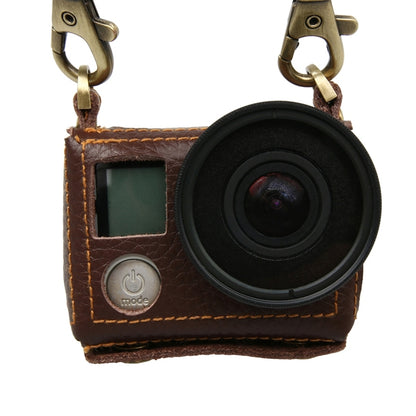 สำหรับ GoPro HERO4 เคสหนังแท้เนื้อลิ้นจี่พร้อมสลิง, Litchi Texture (Brown)
