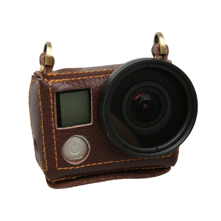 สำหรับ GoPro HERO4 เคสหนังแท้เนื้อลิ้นจี่พร้อมสลิง, Litchi Texture (Brown)