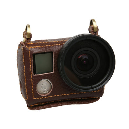 สำหรับ GoPro HERO4 เคสหนังแท้เนื้อลิ้นจี่พร้อมสลิง, Litchi Texture (Brown)