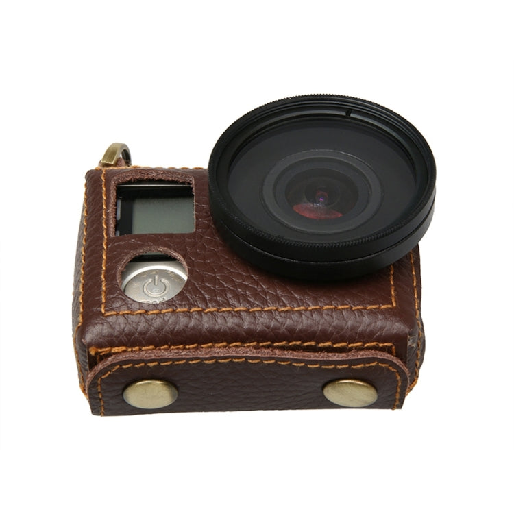 สำหรับ GoPro HERO4 เคสหนังแท้เนื้อลิ้นจี่พร้อมสลิง, Litchi Texture (Brown)