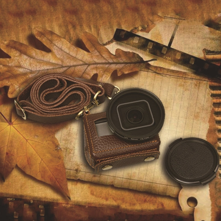 สำหรับ GoPro HERO4 เคสหนังแท้เนื้อลิ้นจี่พร้อมสลิง, Litchi Texture (Brown)