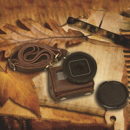 สำหรับ GoPro HERO4 เคสหนังแท้เนื้อลิ้นจี่พร้อมสลิง, Litchi Texture (Brown)