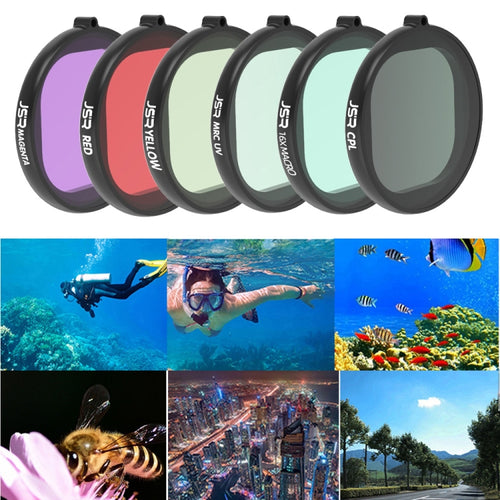JSR Round Housing Diving 6 in 1 UV + CPL + 16X Macro + แดง + เหลือง + กรองเลนส์สีม่วงสำหรับ GoPro HERO8 Black, 6 in 1 Lens