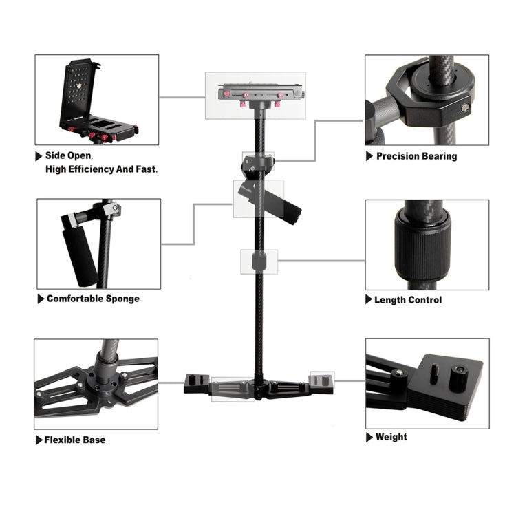 YELANGU YLG0107K 40-67 ซม.อลูมิเนียม + คาร์บอนไฟเบอร์ Professional Steadicam Handheld Stabilizer สำหรับกล้อง DSLR DV