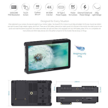 FEELWORLD F5 Pro V4 6 นิ้วหน้าจอสัมผัสกล้อง DSLR Field Monitor 3D LUT 4K อินพุต HDMI เอาต์พุตแขนเอียง, F5 Pro V4