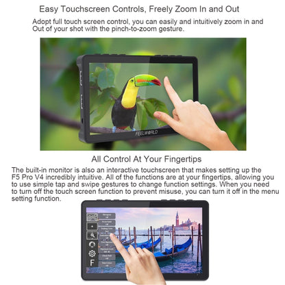 FEELWORLD F5 Pro V4 6 นิ้วหน้าจอสัมผัสกล้อง DSLR Field Monitor 3D LUT 4K อินพุต HDMI เอาต์พุตแขนเอียง, F5 Pro V4