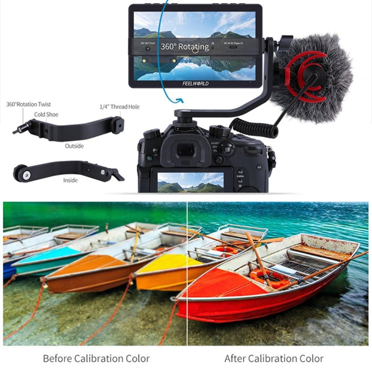 FEELWORLD F5 Pro V4 6 นิ้วหน้าจอสัมผัสกล้อง DSLR Field Monitor 3D LUT 4K อินพุต HDMI เอาต์พุตแขนเอียง, F5 Pro V4